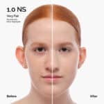 Illustrative comparison showing the appearance of skin before and after applying Original The Ordinary Serum Foundation 1.0NS.
