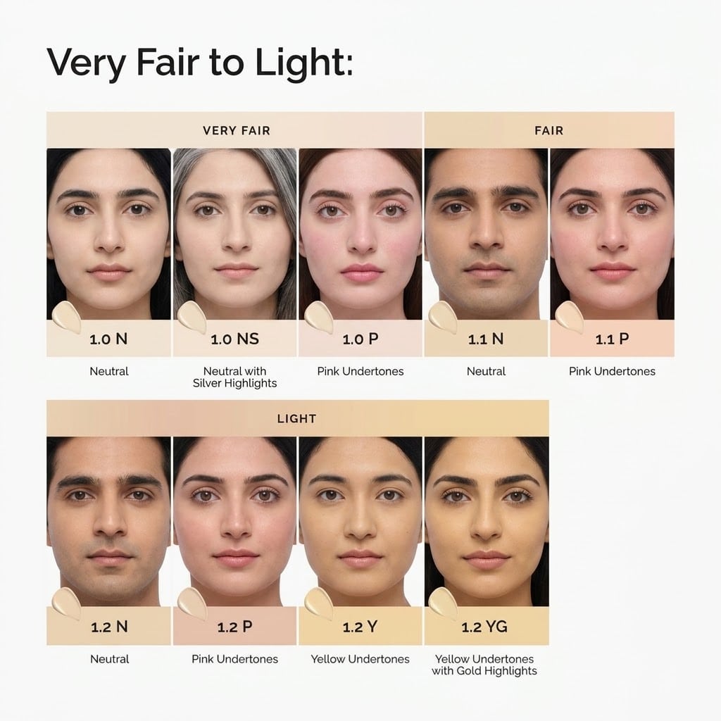 The Ordinary Serum Foundation shade card for very fair to light skin tones Pakistan